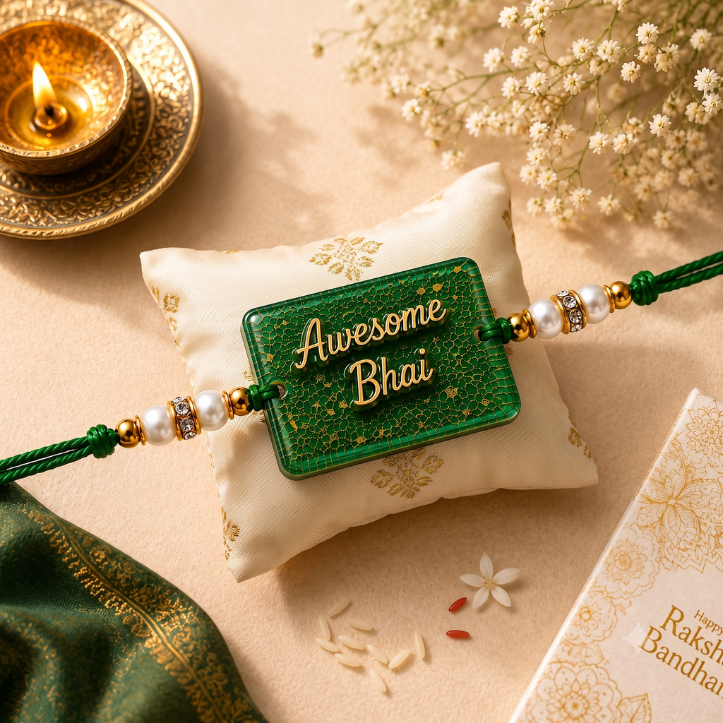 Awesome Bhai Green Resin Rakhi