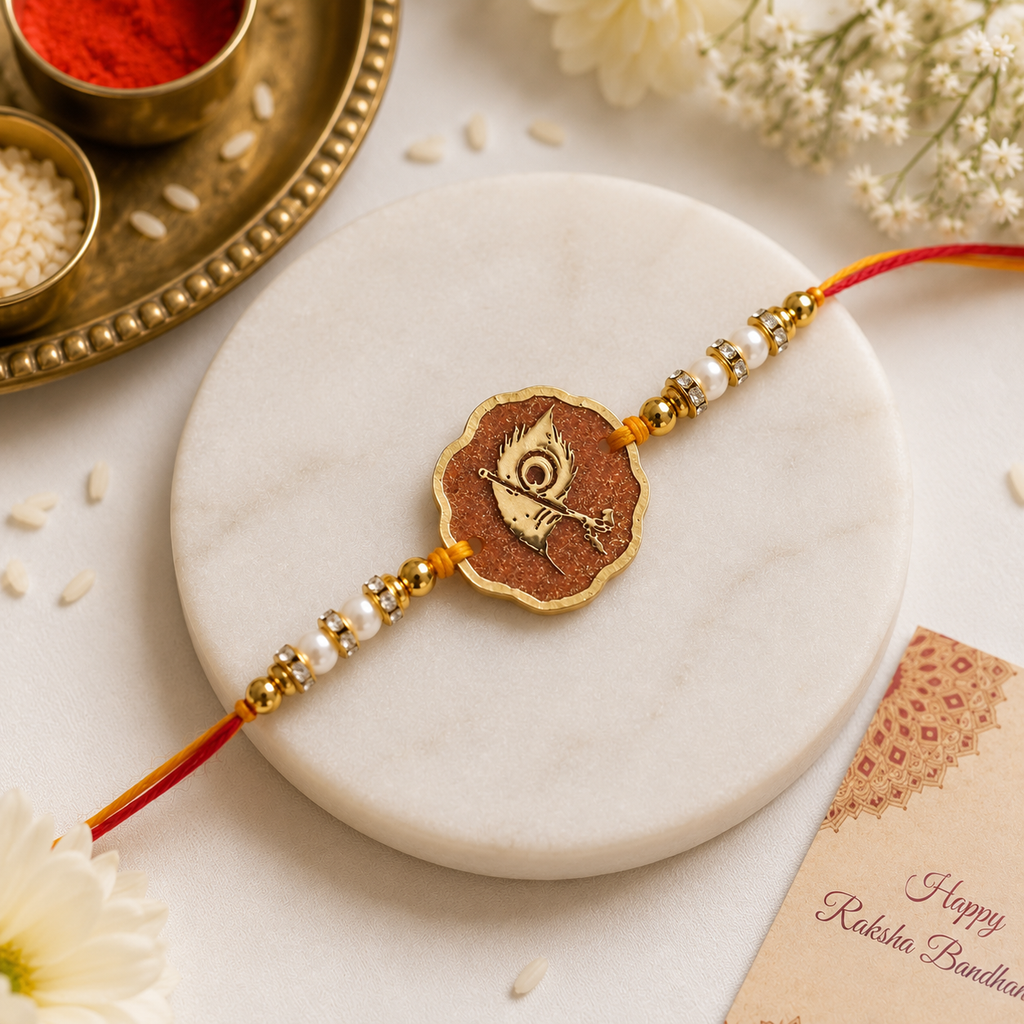 Handcrafted Krishna Morpankh Resin Rakhi