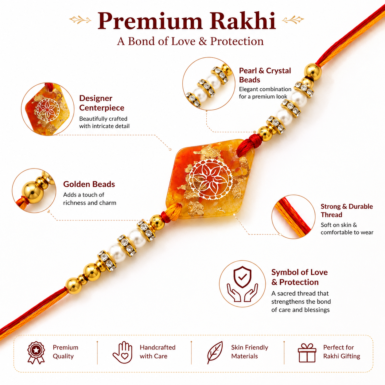 Handcrafted Orange Mandala Resin Rakhi
