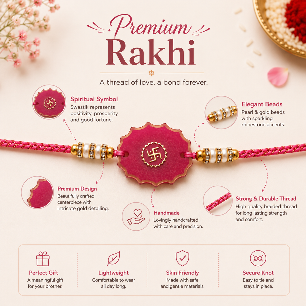 Handcrafted Pink Swastik Resin Rakhi