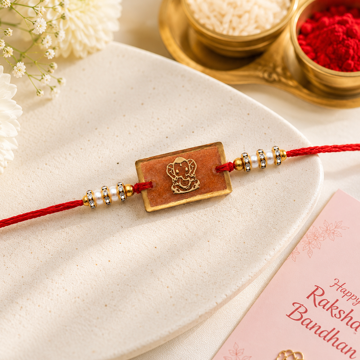 Handcrafted Lord Ganesha Rectangle Resin Rakhi