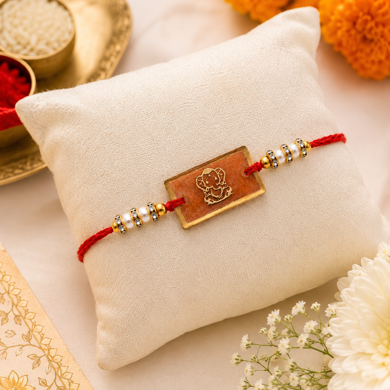 Handcrafted Lord Ganesha Rectangle Resin Rakhi