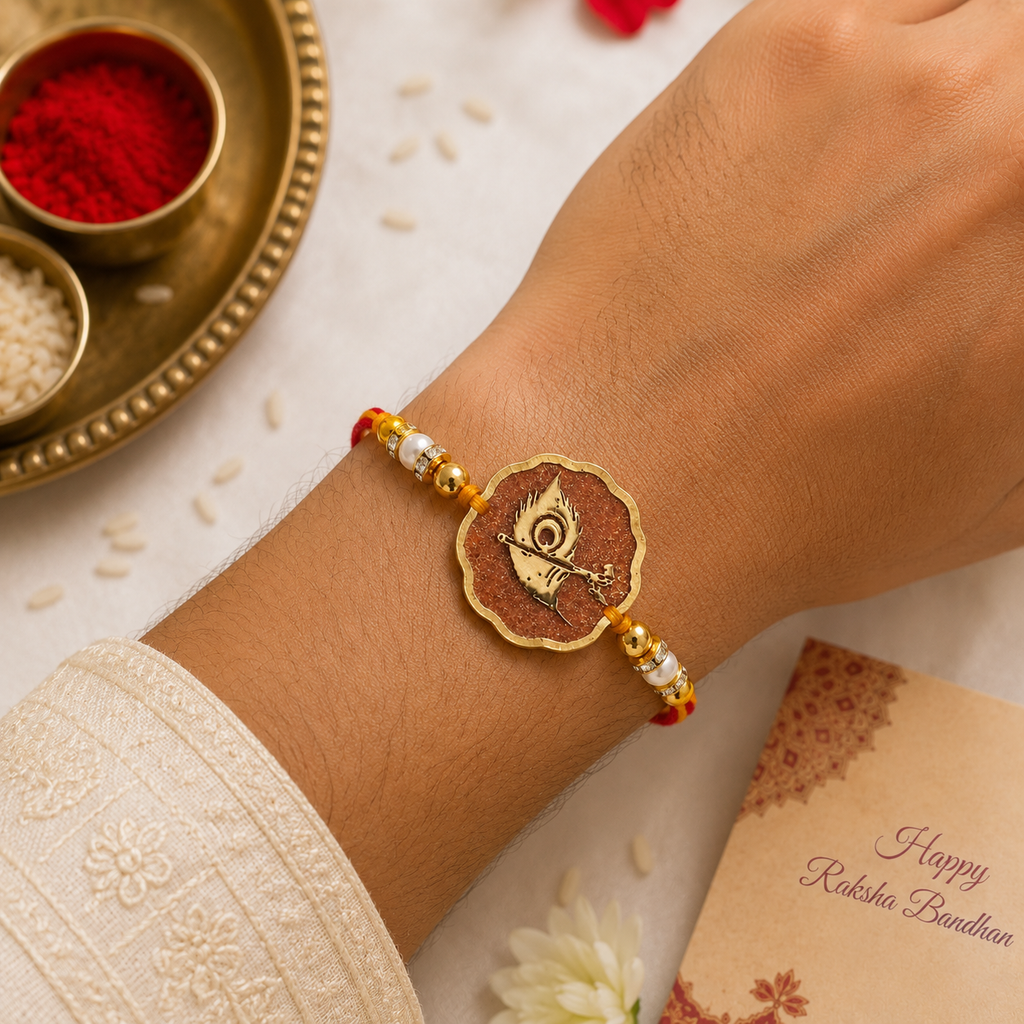 Handcrafted Krishna Morpankh Resin Rakhi
