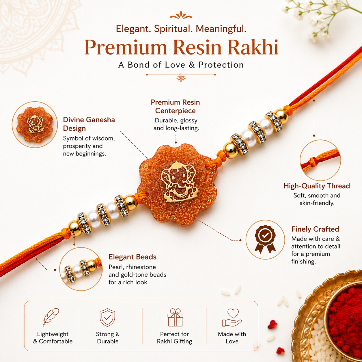 Handcrafted Lord Ganesha Resin Rakhi