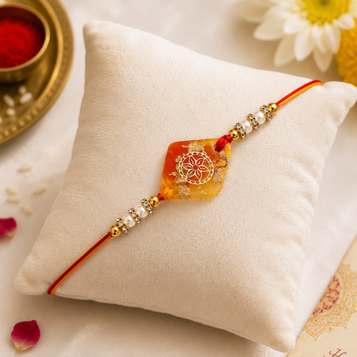 Handcrafted Orange Mandala Resin Rakhi
