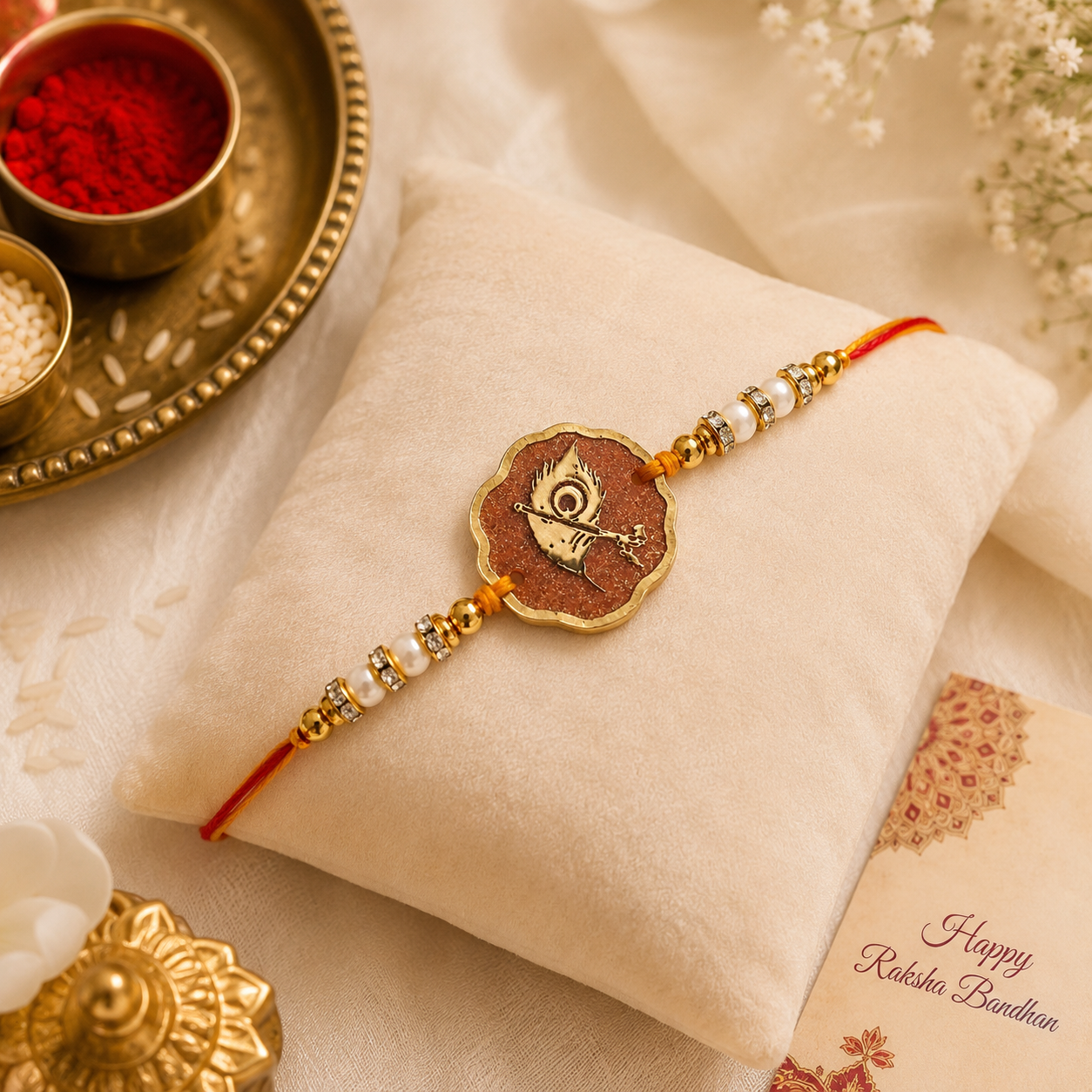 Handcrafted Krishna Morpankh Resin Rakhi