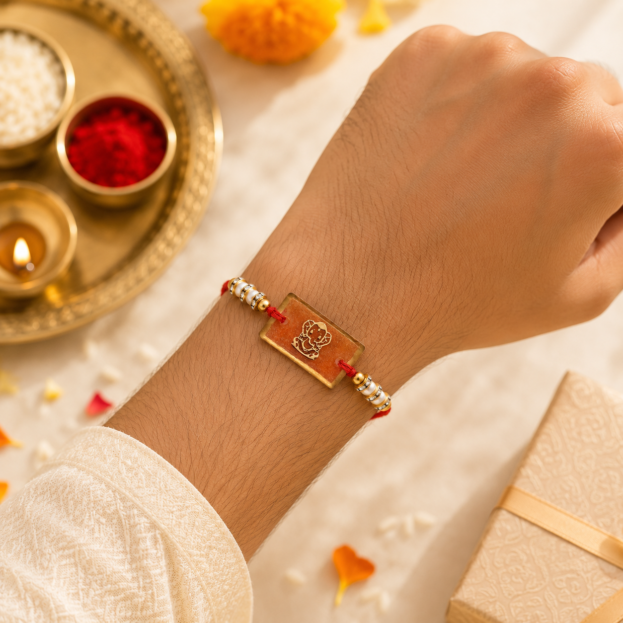 Handcrafted Lord Ganesha Rectangle Resin Rakhi